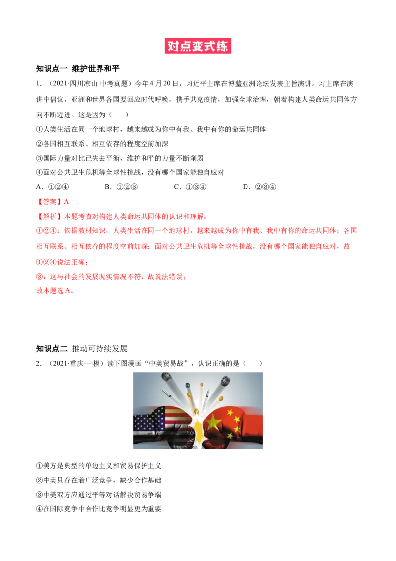 必考点03推动和平与发展（解析版）_初中全科电子版试卷练习试题_政治_道法人教部编9下试卷_部编道法9年级下专项练习14份