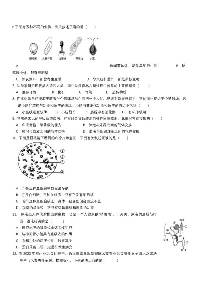 生物（吉林长春卷）（考试版A4）_初中全科电子版试卷练习试题_生物_2024中考模拟题生物(1)_一模_生物（吉林长春卷）-2024年中考第一次模拟考试