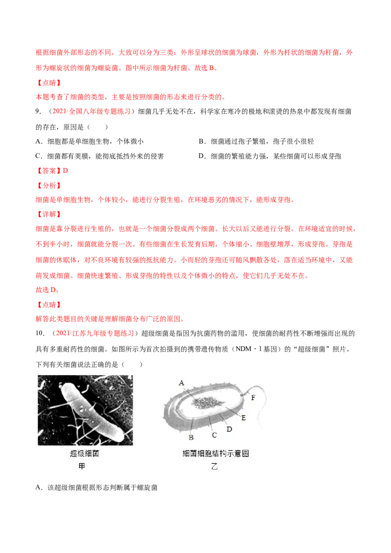 第05单元第04章细菌和真菌、05章病毒单元测试（B卷&middot;提升能力）（解析版）_初中全科电子版试卷练习试题_生物_生物8上练习_人教生物8年级上单元试卷48份