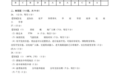 地理（山东济南卷）（参考答案及评分标准）_初中全科电子版试卷练习试题_地理_2024中考模拟题地理(1)_三模（39）_地理（山东济南卷）