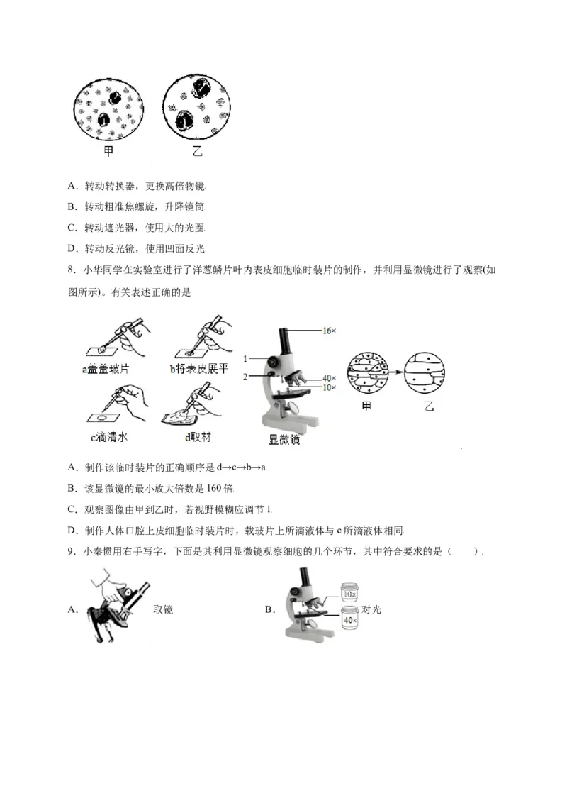 第2单元（第1章）细胞是生命活动的基本单位（选拔卷）（人教版）（原卷版）_初中全科电子版试卷练习试题_生物_生物人教版7上练习&mdash;24新版已更新
