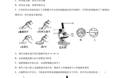 第2单元（第1章）细胞是生命活动的基本单位（选拔卷）（人教版）（原卷版）_初中全科电子版试卷练习试题_生物_生物人教版7上练习&mdash;24新版已更新