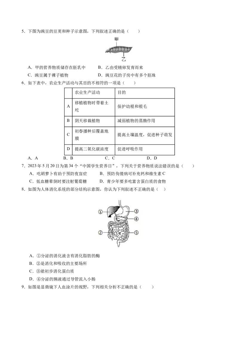 生物（盐城卷）（考试版A4）_初中全科电子版试卷练习试题_生物_2024中考模拟题生物(1)_三模（37套）_生物（盐城卷）