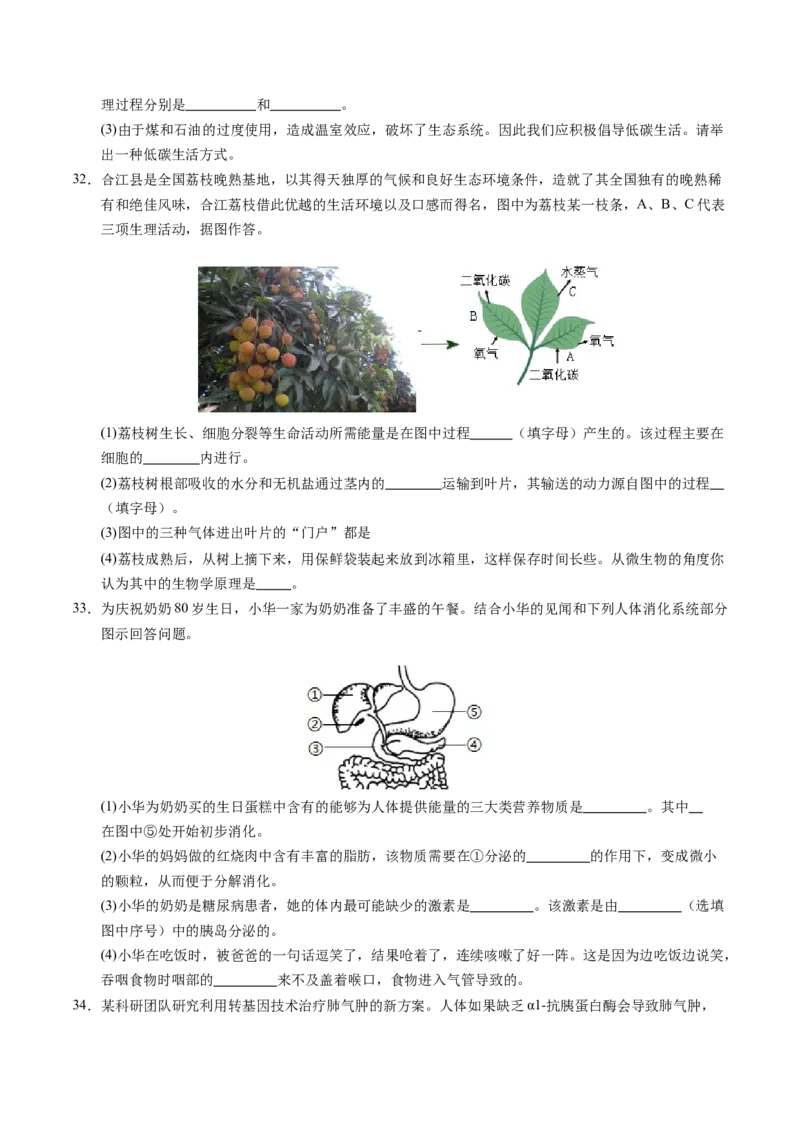 生物（泰州卷）（考试版A4）_初中全科电子版试卷练习试题_生物_2024中考模拟题生物(1)_一模_生物（泰州卷）-2024年中考第一次模拟考试