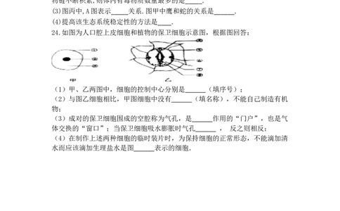 第一次月考试题1含答案_初中全科电子版试卷练习试题_生物_生物人教版7上练习&mdash;24新版已更新_人教生物7年级上月考试卷04份