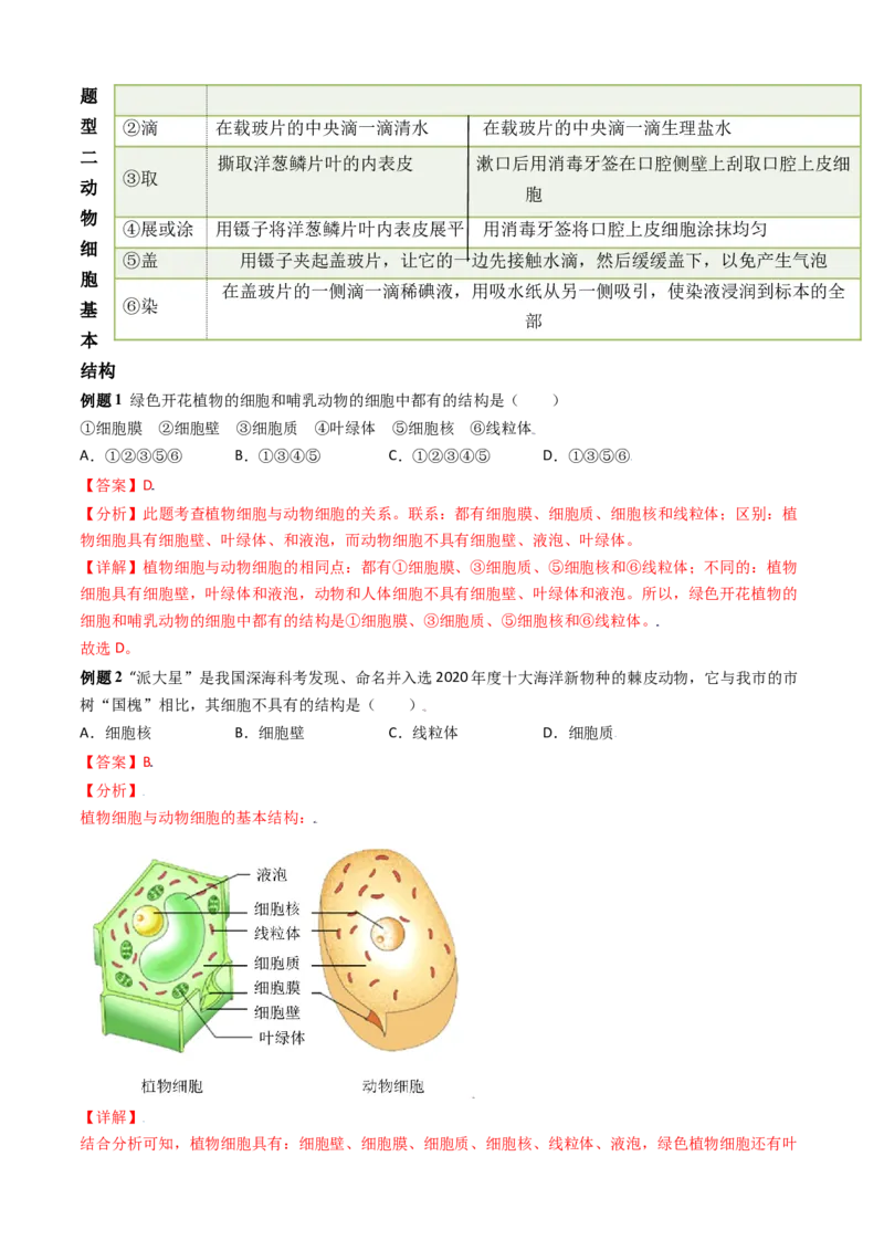 必考点08动物细胞-（人教版）（解析版）_初中全科电子版试卷练习试题_生物_生物人教版7上练习&mdash;24新版已更新_人教生物7年级上专项练习28份