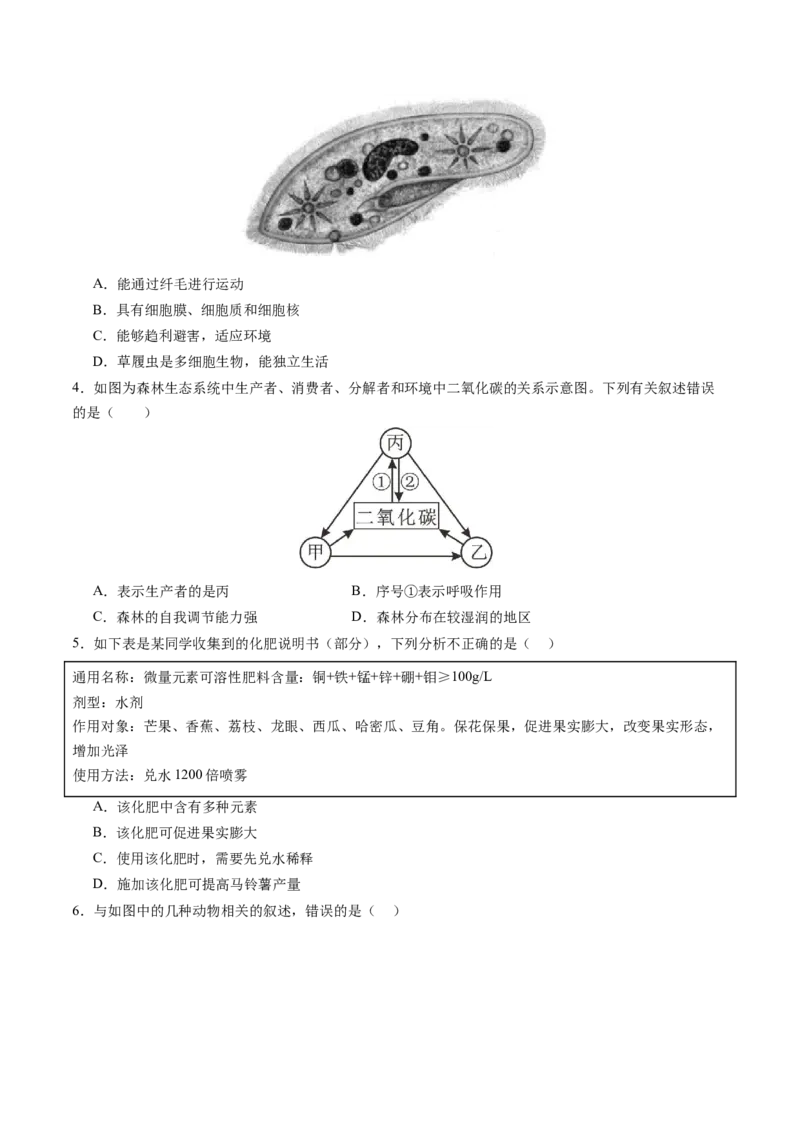 生物（徐州卷）（考试版A4）_初中全科电子版试卷练习试题_生物_2024中考模拟题生物(1)_一模_生物（徐州卷）-2024年中考第一次模拟考试