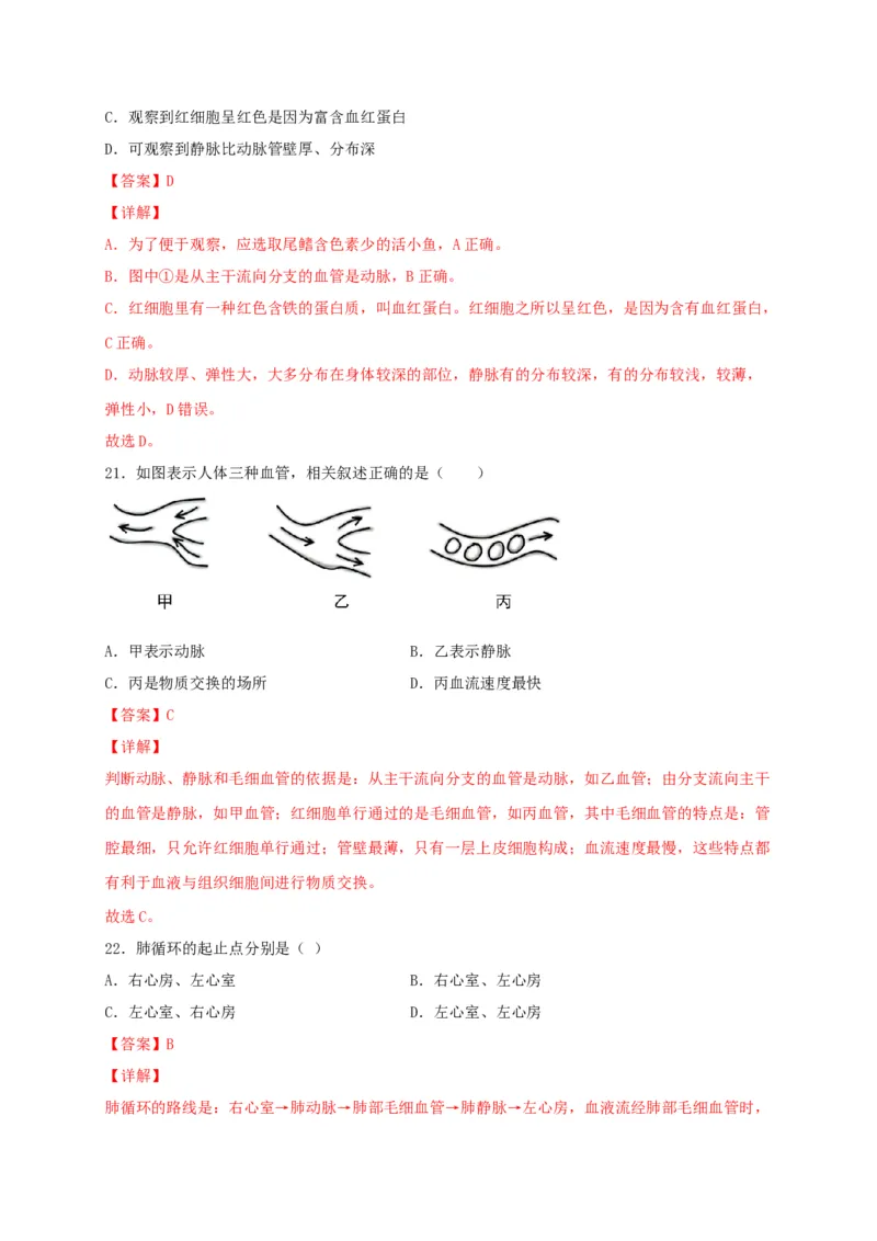 期中测试02-（解析版）_初中全科电子版试卷练习试题_生物_生物人教版7下练习_人教生物7年级下期中试卷07份