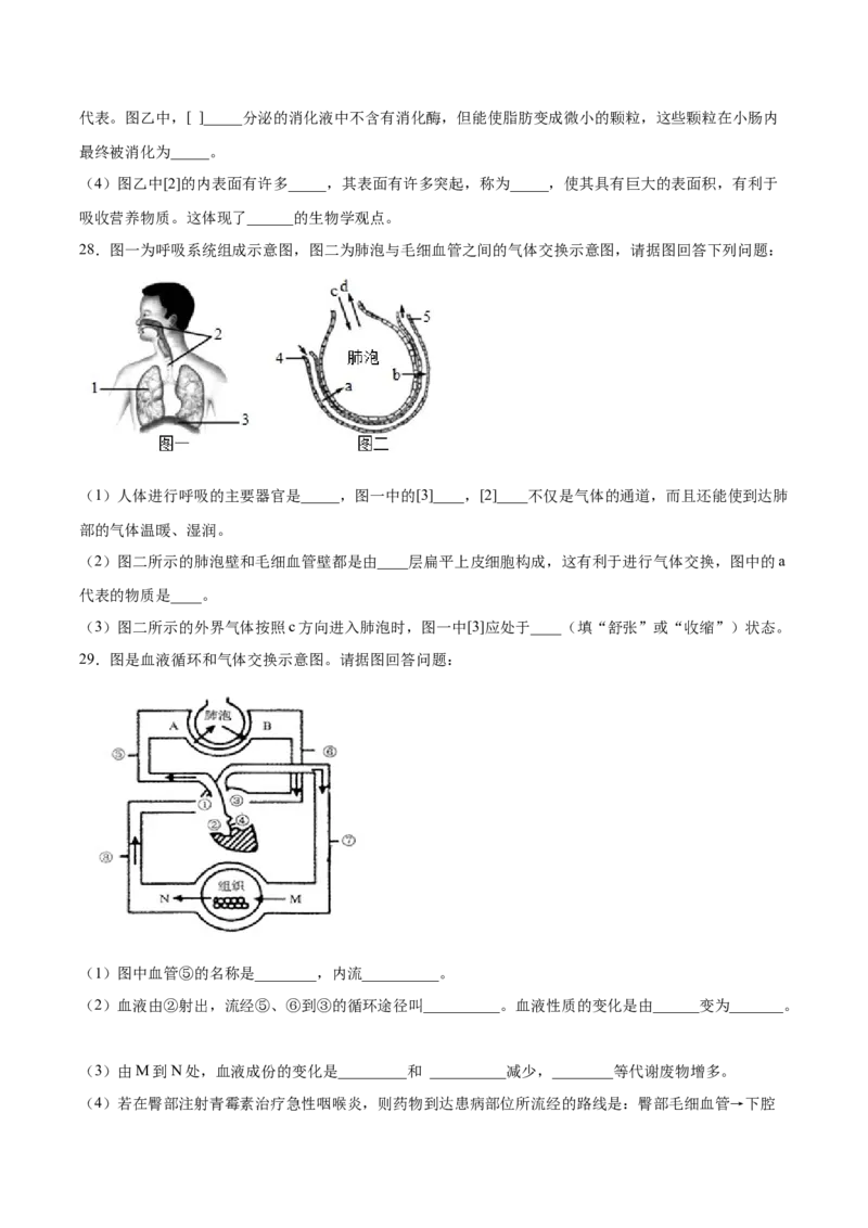 期末押题01-（人教版）（原卷版）_初中全科电子版试卷练习试题_生物_生物人教版7下练习_人教生物7年级下期末试卷11份