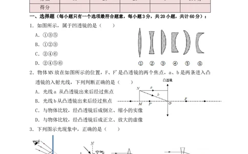 第5章《透镜及其应用》单元测试练习（A卷）(原卷版)_初中全科电子版试卷练习试题_物理_8年级上册物理试题_人教版物理八年级上单元试卷（054份）_单元试卷第3套12份