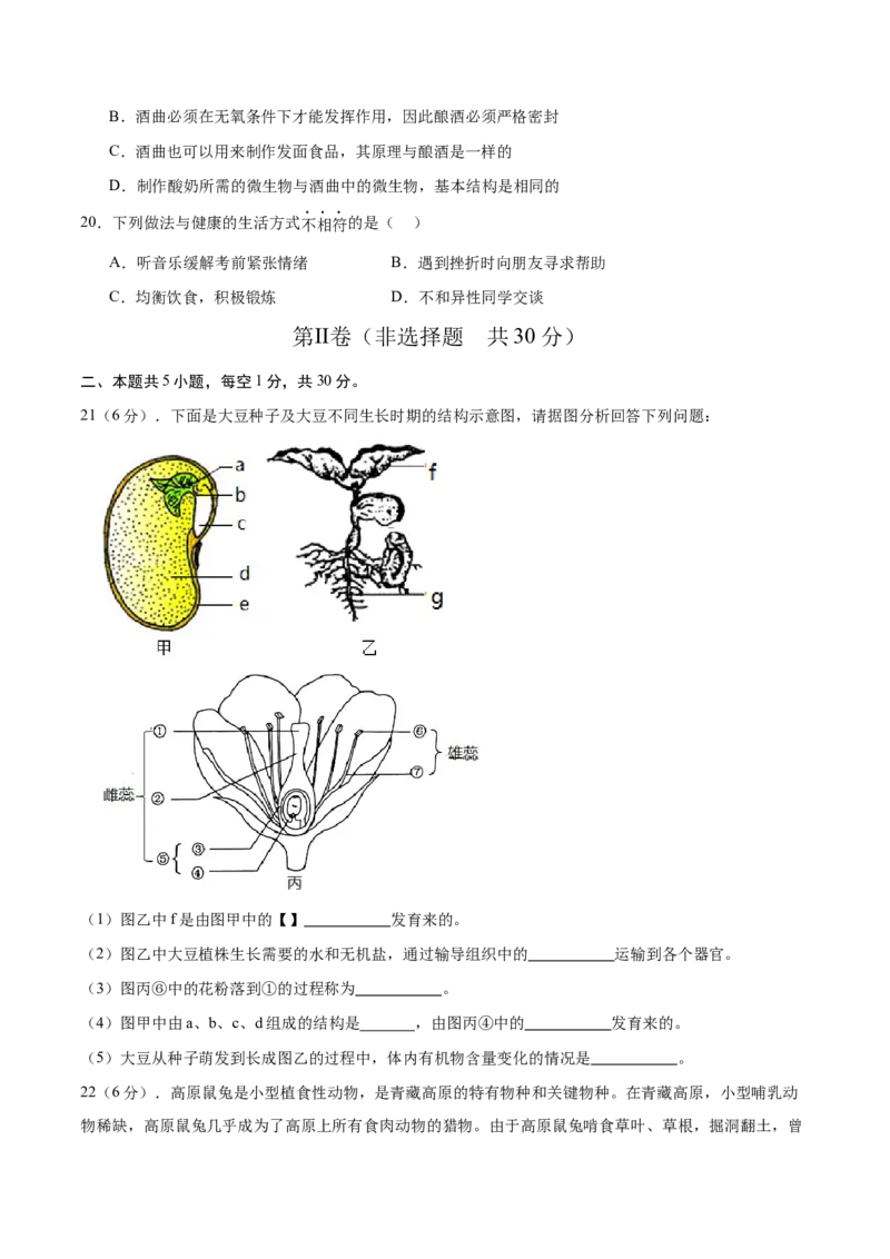 生物（河南卷）（考试版A4）_初中全科电子版试卷练习试题_生物_2024中考模拟题生物(1)_二模_生物（河南卷）-：2024年中考第二次模拟考试