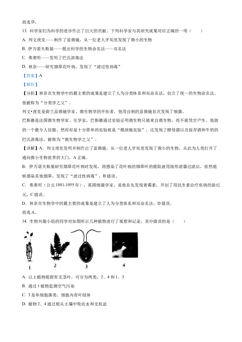 八年级上学期期中生物试题05（解析版）_初中全科电子版试卷练习试题_生物_生物8上练习_人教生物8年级上期中试卷08份