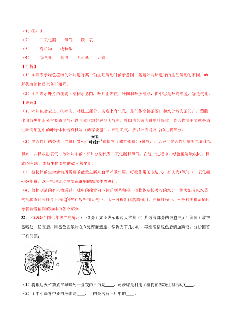 第03单元第03章～06章单元测试（B卷&middot;提升能力）（解析版）_初中全科电子版试卷练习试题_生物_生物人教版7上练习&mdash;24新版已更新_人教生物7年级上单元试卷36份