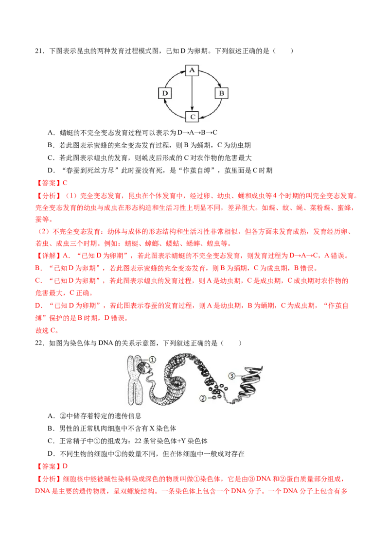 生物（扬州卷）（全解全析）_初中全科电子版试卷练习试题_生物_2024中考模拟题生物(1)_一模_生物（扬州卷）-2024年中考第一次模拟考试
