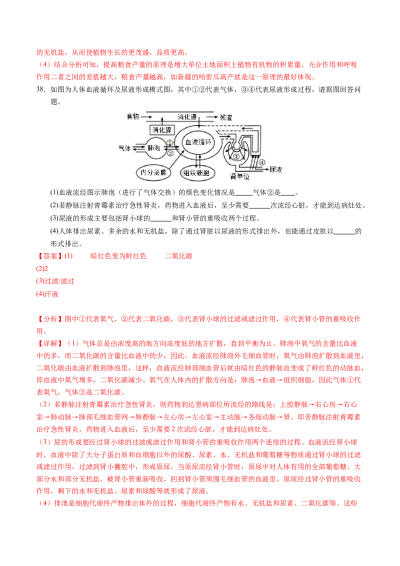 生物（扬州卷）（全解全析）_初中全科电子版试卷练习试题_生物_2024中考模拟题生物(1)_一模_生物（扬州卷）-2024年中考第一次模拟考试