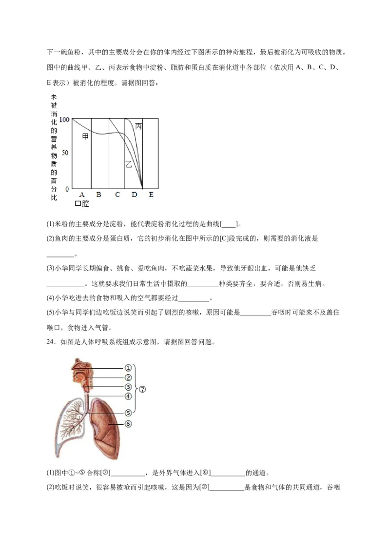 第三单元人体的呼吸（选拔卷）-单元测试（人教版）（原卷版）_初中全科电子版试卷练习试题_生物_生物人教版7下练习_人教生物7年级下单元试卷33份