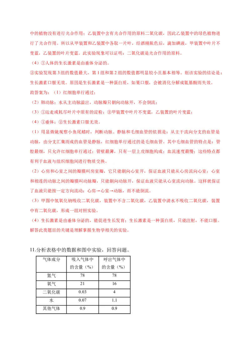 特训08实验探究题（20题）-（尖子生专用）（解析版）_初中全科电子版试卷练习试题_生物_生物人教版7下练习_人教生物7年级下专项练习16份