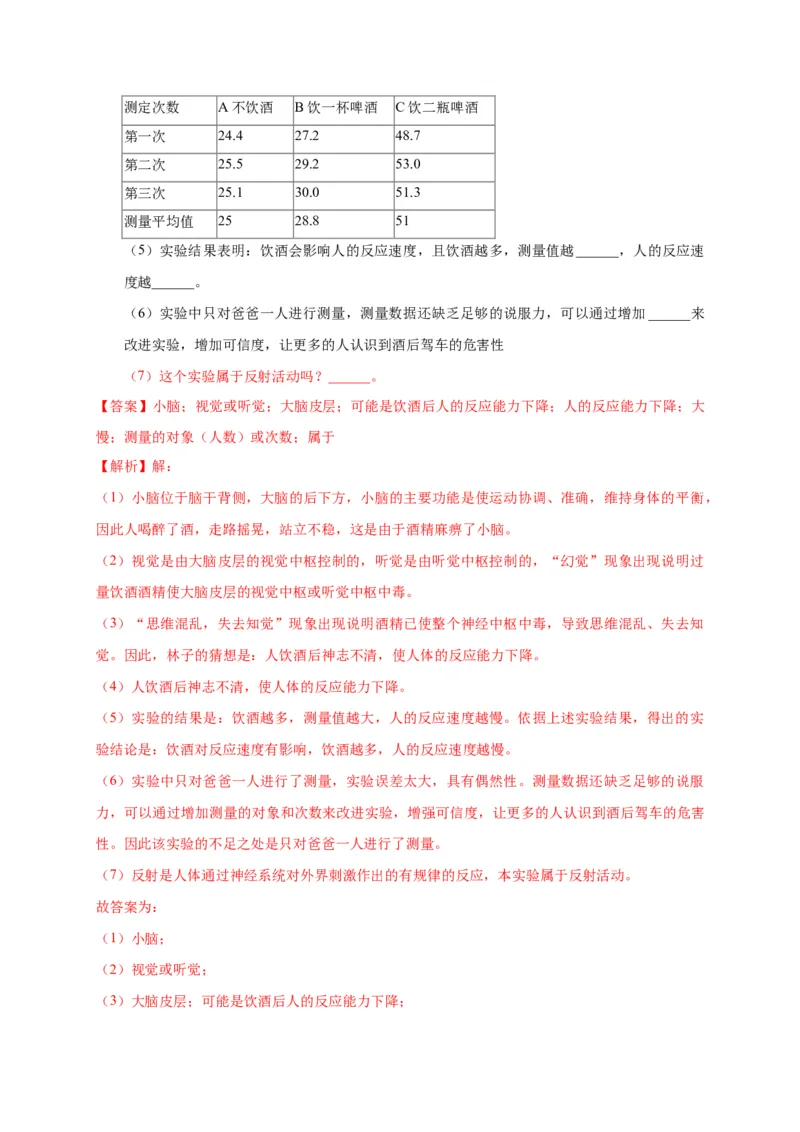 特训08实验探究题（20题）-（尖子生专用）（解析版）_初中全科电子版试卷练习试题_生物_生物人教版7下练习_人教生物7年级下专项练习16份