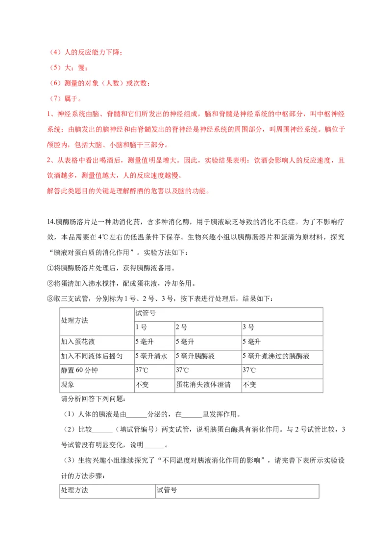 特训08实验探究题（20题）-（尖子生专用）（解析版）_初中全科电子版试卷练习试题_生物_生物人教版7下练习_人教生物7年级下专项练习16份