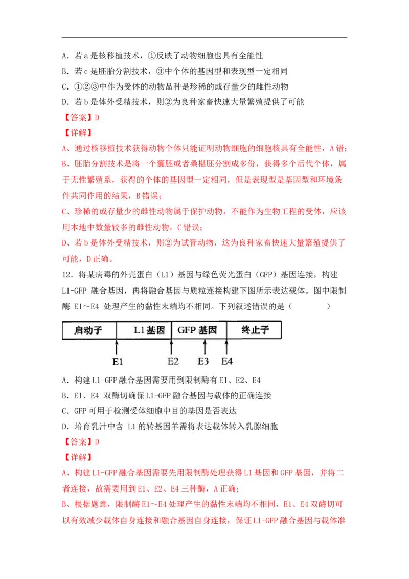 专题十生物工程(解析版）_新高考复习资料_2023年新高考复习资料_二轮复习_过二轮备战2023年高考生物二轮专题剖析与综合训练（新教材）