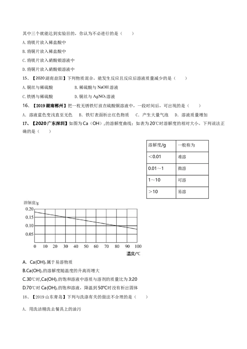 人教版化学九年级下期中模拟卷（二）(原卷版)-九年级化学下册同步单元AB卷（人教版）_初中全科电子版试卷练习试题_化学_9年级上下册化学试题_9年级下试题