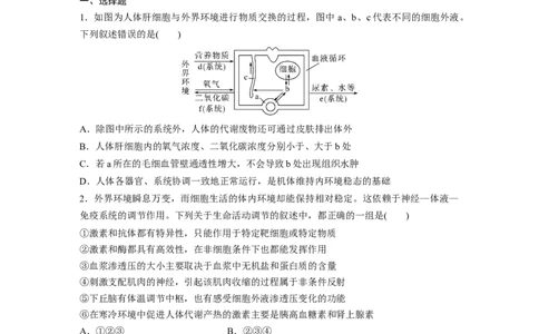 二轮专题强化练　训练6　个体生命活动的调节_通用版（老高考）复习资料_2023年复习资料_二轮复习_2023年高考生物二轮复习讲义+课件（全国版）_2023年高考生物二轮复习讲义（全国版）