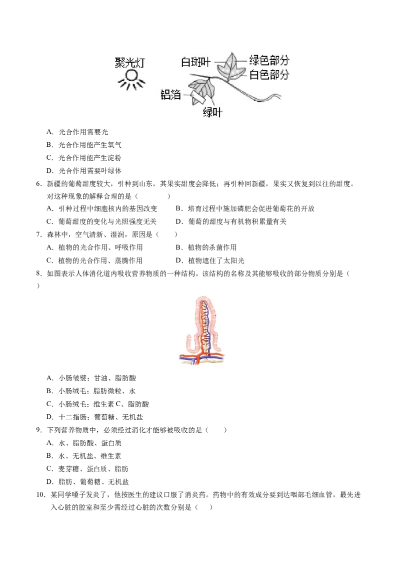 生物（四川成都卷）（考试版A4）_初中全科电子版试卷练习试题_生物_2024中考模拟题生物(1)_三模（37套）_生物（四川成都卷）