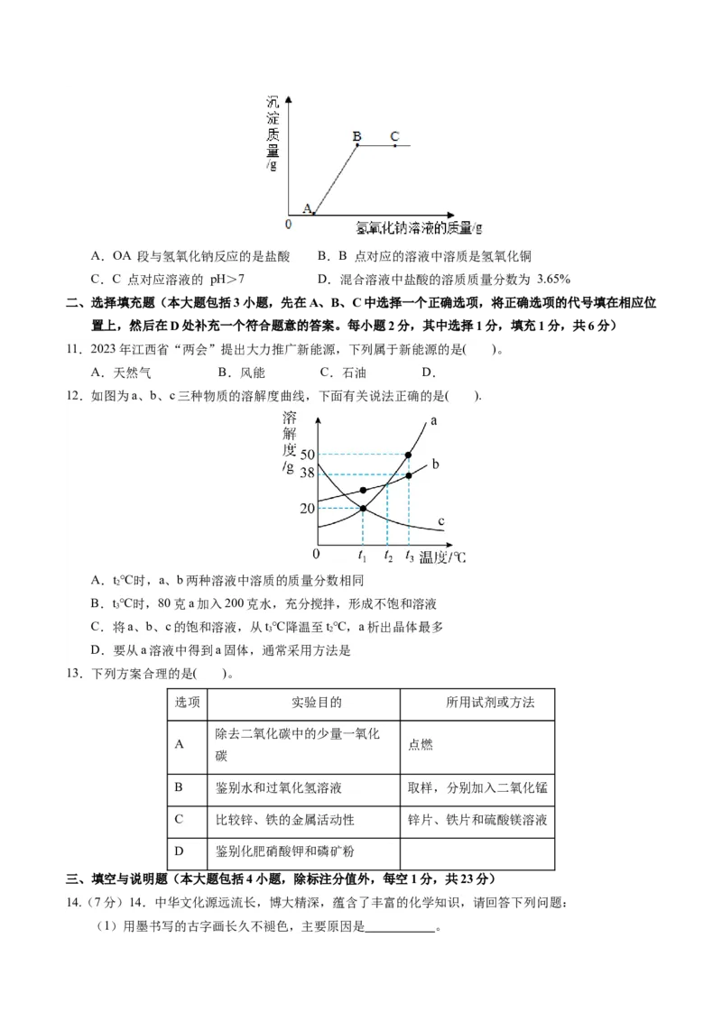 化学（江西卷）（考试版A4）_初中全科电子版试卷练习试题_化学_2024中考模拟题化学(1)_一模_化学（江西卷）-2024年中考第一次模拟考试