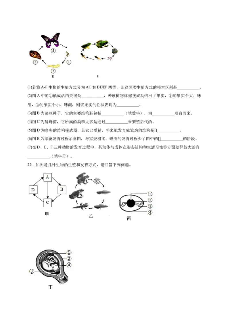 第一单元生物的生殖和发育（选拔卷）-单元测试（人教版）（原卷版）_初中全科电子版试卷练习试题_生物_生物8下练习_人教生物8年级下单元试卷38份