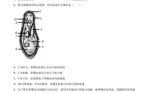 必考点13单细胞生物-（人教版）（原卷版）_初中全科电子版试卷练习试题_生物_生物人教版7上练习&mdash;24新版已更新_人教生物7年级上专项练习28份