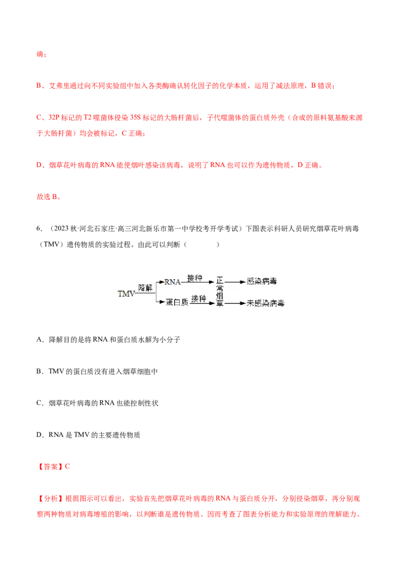 专题综合练05遗传的分子基础(解析版)_新高考复习资料_2024年新高考复习资料_一轮复习资料_完备战2024年高考生物一轮复习考点帮（新高考）_必修2