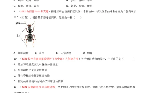 第06单元生物的多样性及其保护单元测试（A卷&middot;夯实基础）（原卷版）_初中全科电子版试卷练习试题_生物_生物8上练习_人教生物8年级上单元试卷48份
