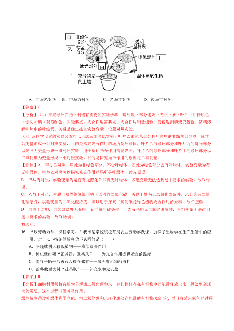 生物（南京卷）（全解全析）_初中全科电子版试卷练习试题_生物_2024中考模拟题生物(1)_一模_生物（南京卷）-2024年中考第一次模拟考试