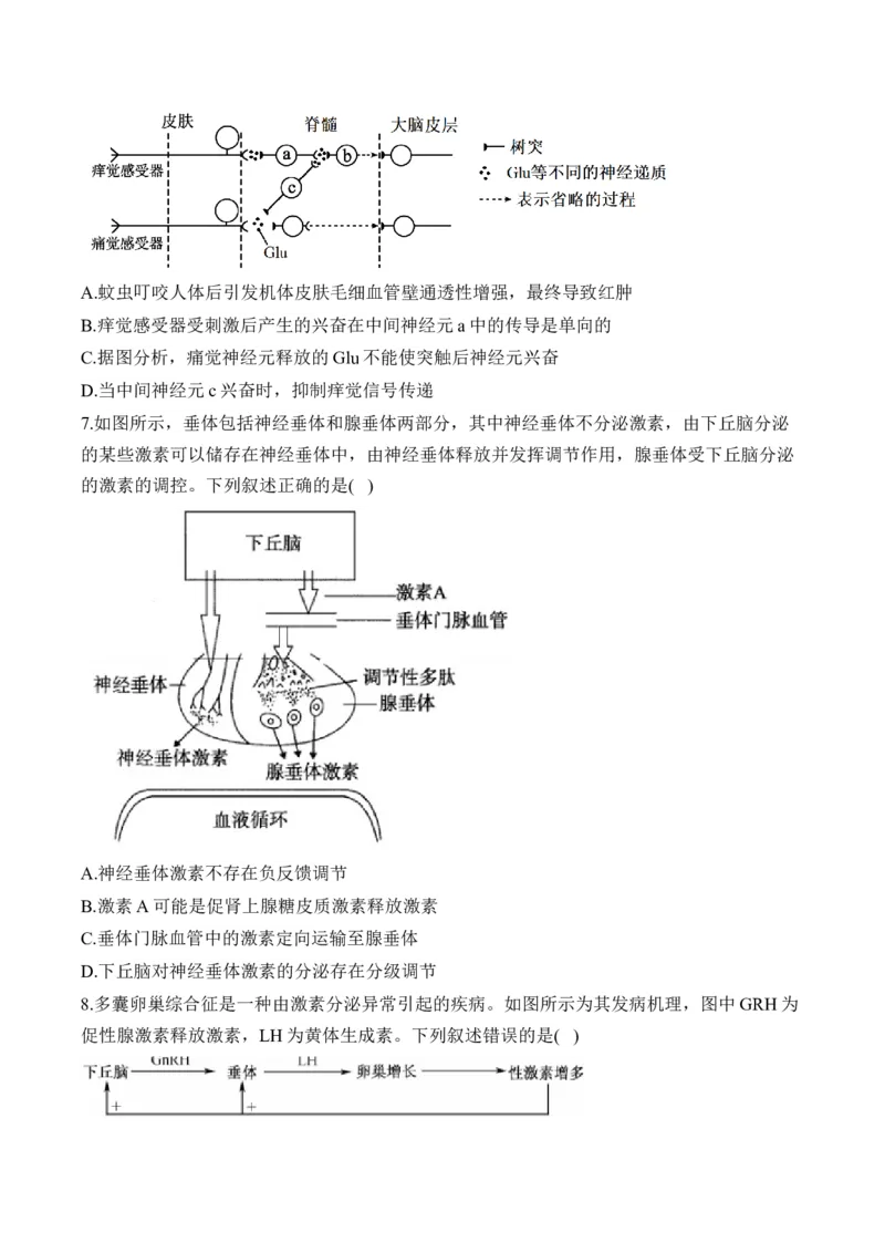 专题十二人类高等动物的神经调节、体液调节和免疫调节&mdash;&mdash;高考生物学考点剖析精创专题卷（含解析）_2025年新高考资料_一轮复习_2025届高考生物一轮复习考点剖析练习（有解析）