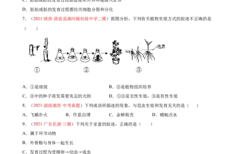 第07单元第01章生物的生殖和发育单元测试（A卷&middot;夯实基础）（原卷版）_初中全科电子版试卷练习试题_生物_生物8下练习_人教生物8年级下单元试卷38份