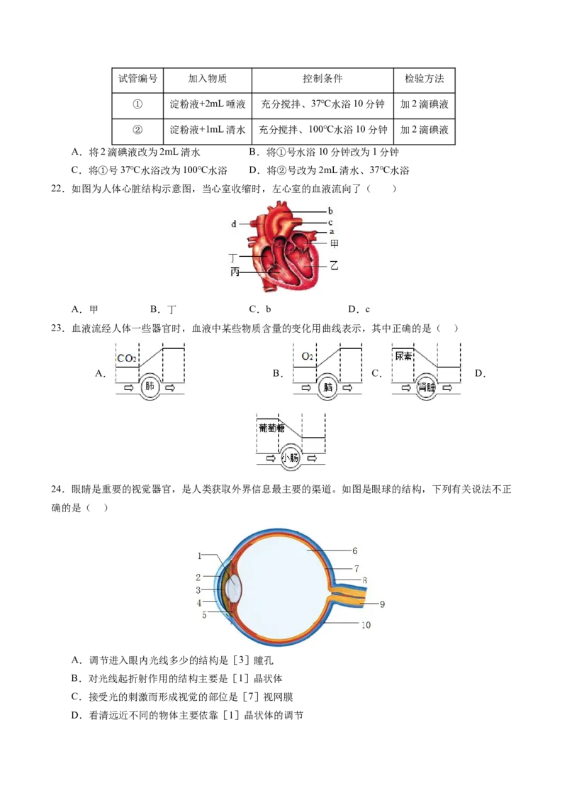 生物（南京卷）（考试版A4）_初中全科电子版试卷练习试题_生物_2024中考模拟题生物(1)_三模（37套）_生物（南京卷）