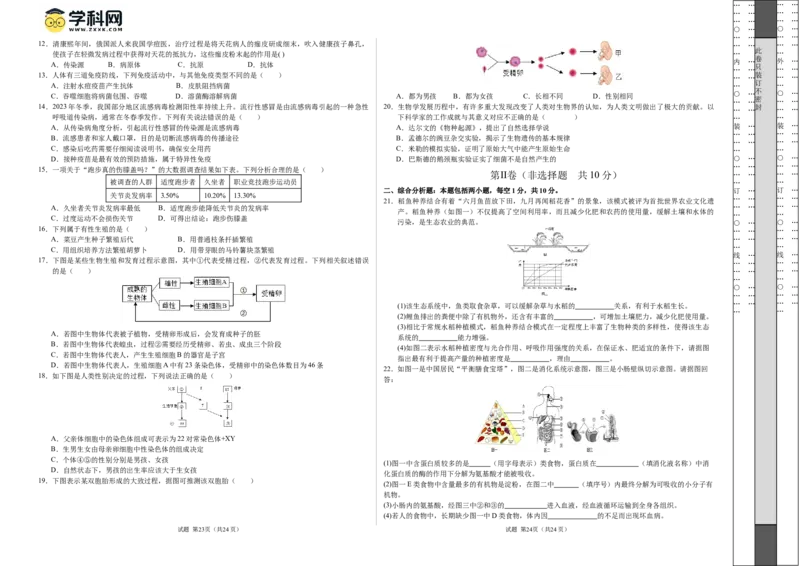 生物（盐城卷）（考试版A3）_初中全科电子版试卷练习试题_生物_2024中考模拟题生物(1)_二模_生物（盐城卷）-：2024年中考第二次模拟考试