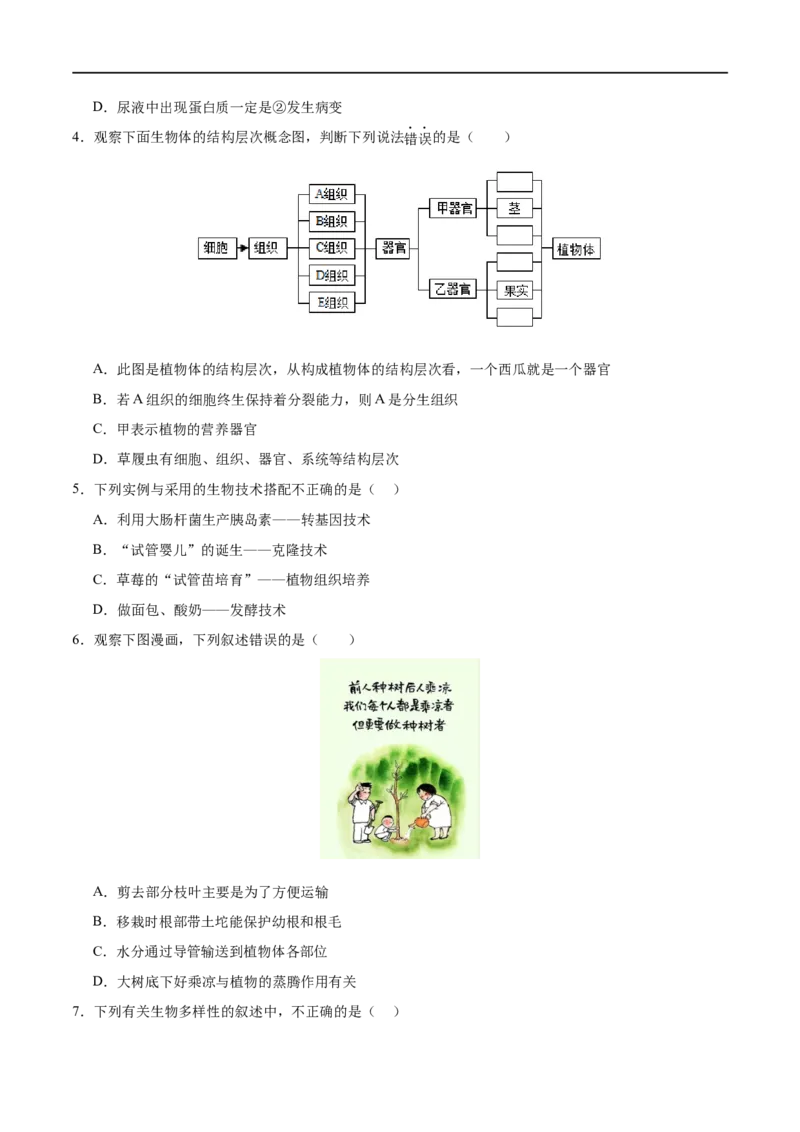 生物（广西卷）（考试版A4）_初中全科电子版试卷练习试题_生物_2024中考模拟题生物(1)_三模（37套）_生物（广西卷）
