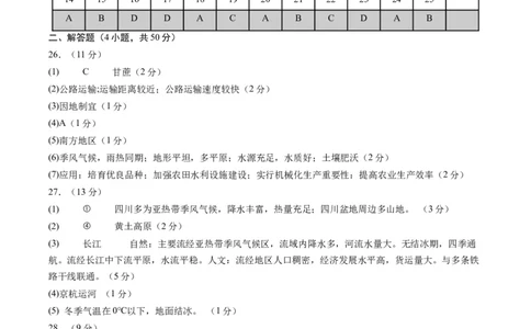 地理（内蒙古通辽卷）（参考答案及评分标准）_初中全科电子版试卷练习试题_地理_2024中考模拟题地理(1)_一模_地理（内蒙古通辽卷）-2024年中考第一次模拟考试