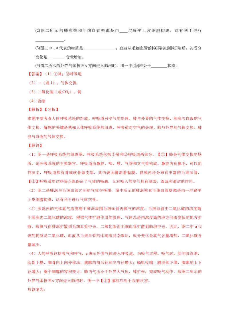 特训07图像分析题（20题）-（尖子生专用）（解析版）_初中全科电子版试卷练习试题_生物_生物人教版7下练习_人教生物7年级下专项练习16份