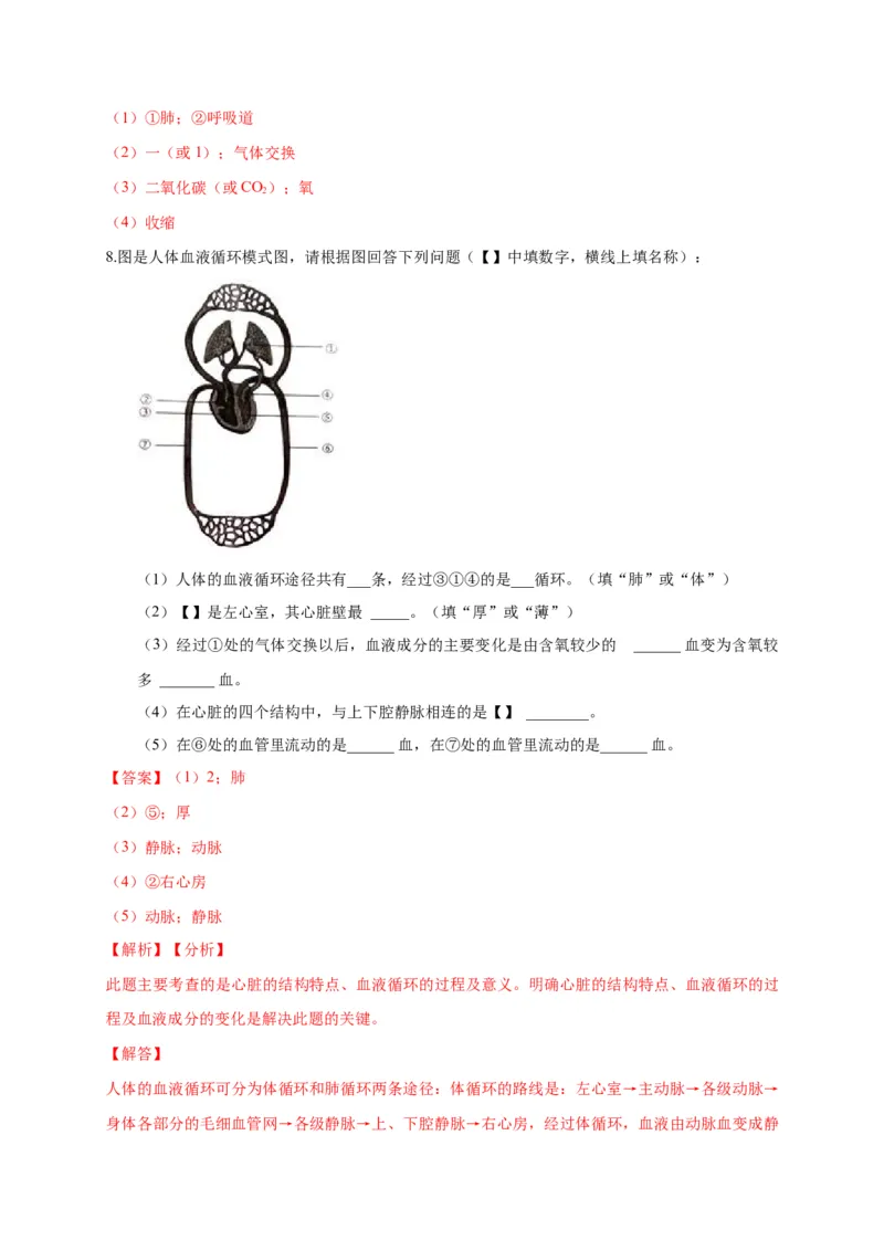 特训07图像分析题（20题）-（尖子生专用）（解析版）_初中全科电子版试卷练习试题_生物_生物人教版7下练习_人教生物7年级下专项练习16份