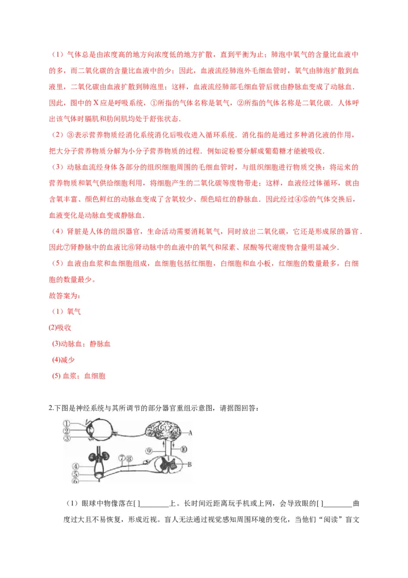 特训07图像分析题（20题）-（尖子生专用）（解析版）_初中全科电子版试卷练习试题_生物_生物人教版7下练习_人教生物7年级下专项练习16份