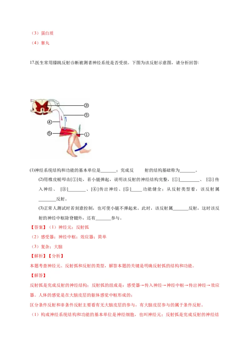 特训07图像分析题（20题）-（尖子生专用）（解析版）_初中全科电子版试卷练习试题_生物_生物人教版7下练习_人教生物7年级下专项练习16份