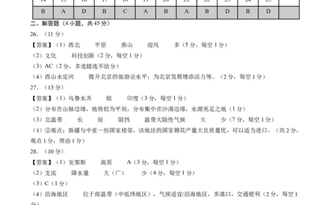地理（北京）（参考答案及评分标准）_初中全科电子版试卷练习试题_地理_2024中考模拟题地理(1)_一模_地理（北京卷）-2024年中考地理第一次模拟考试