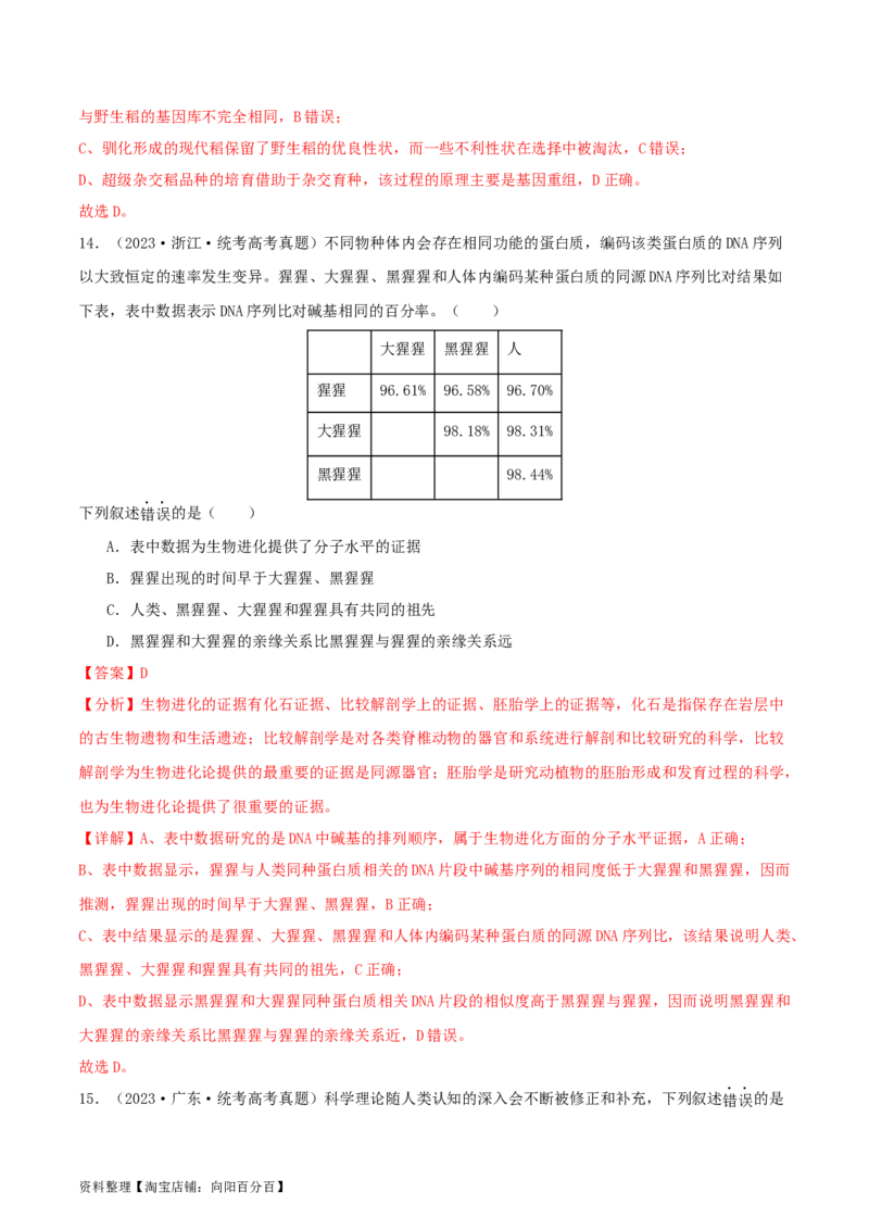 专题综合练07变异与进化(解析版)_新高考复习资料_2024年新高考复习资料_一轮复习资料_完备战2024年高考生物一轮复习考点帮（新高考）_必修2