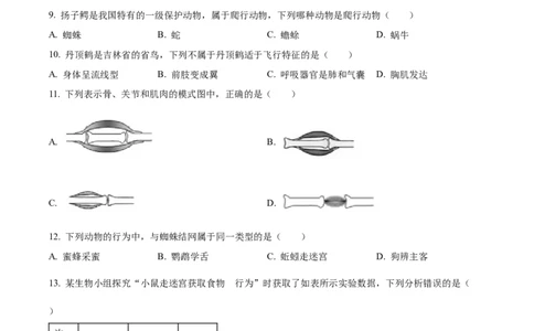 八年级上学期期中生物试题04（原卷版）_初中全科电子版试卷练习试题_生物_生物8上练习_人教生物8年级上期中试卷08份