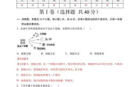 第2单元（第2章）细胞怎样构成生物体（选拔卷）（人教版）（解析版）_初中全科电子版试卷练习试题_生物_生物人教版7上练习&mdash;24新版已更新_人教生物7年级上单元试卷36份