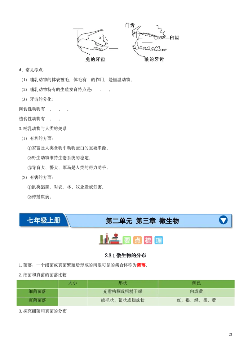 人教版7年级上册生物知识总结（学生版）27页2024秋新版教材_初中全科电子版试卷练习试题_生物_生物人教版7上练习&mdash;24新版已更新_人教生物七年级上知识汇总
