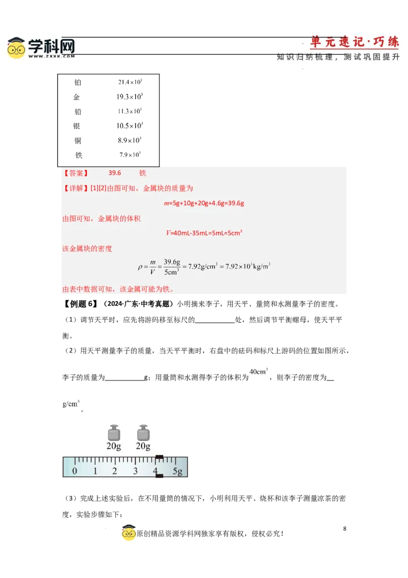 第6章质量与密度速记清单（解析版）_初中全科电子版试卷练习试题_物理_8年级上册物理试题_人教版物理八年级上知识汇总