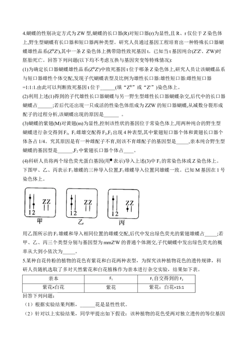 专题6遗传的基本规律（非选择题）&mdash;&mdash;2025届高考生物学模块分练新高考版（含解析）_2025年新高考资料_二轮复习_新高考版2025届高考生物学模块分练选择题与非选择题（含解析）